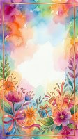 Vibrant watercolor floral frame with rainbow gradient background, isolated on white space. Perfect for greeting cards, invitations, and festive designs.