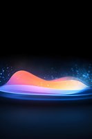 Abstract glowing waves in orange, purple and blue colors with sparkles and light effects on dark background, creating dynamic flowing motion and energy.