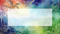 Colorful gradient background with ornate floral patterns and blank white banner space for text overlay in modern artistic design layout.