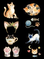 Cute cats and kitten accessories isolated on transparent background, ready for t-shirt design, stickers, clipart, print-on-demand products and sublimation crafts.