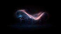 Glowing silhouettes of two people connected by ethereal light streams against dark background, depicting spiritual connection and energy transfer between souls.