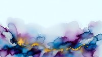 Abstract watercolor background with flowing purple blue and gold ink blends creating organic fluid patterns for modern design projects.