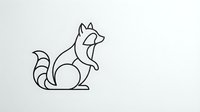 Minimalist line art fox sitting in profile with curved tail and pointed ears on clean white background for modern design projects.