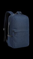 Navy blue laptop backpack with multiple compartments, padded straps, and front pocket, isolated on transparent background. Ready for e-commerce, product design, and print-on-demand applications.