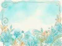 Watercolor floral frame with turquoise and gold botanical elements, ornate scrollwork corners, and soft gradient background. Isolated design ready for invitations, cards, and decorative projects.