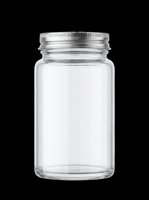 Empty clear glass jar with silver metal screw lid, isolated on transparent background, ready for stickers, labels, clipart, print on demand, and packaging design use.