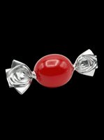Red wrapped candy with silver foil twisted ends isolated on transparent background, ready for clipart, stickers, print-on-demand designs, and sublimation projects.
