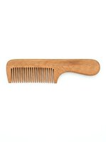 Wooden hair comb with handle isolated on white background, ready for haircare product design, grooming tool packaging, and salon beauty applications.