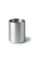 Brushed stainless steel cylindrical container isolated on white background, suitable for product mockups, packaging design, and industrial applications.