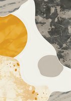 Abstract organic shapes in muted yellow, white and gray tones create modern minimalist composition with textured elements and gentle flowing curves.