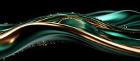 Elegant flowing curves in metallic copper and emerald green create dynamic wave-like motion against dark background, suitable for luxury brand designs and abstract compositions.