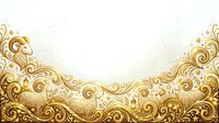Ornate golden decorative border with swirling flourishes and sparkles on white background, isolated design element suitable for invitations, certificates, and elegant graphic projects.