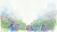 Watercolor succulent border with pastel green and purple plants on textured paper background for botanical wedding invitations and spring designs.