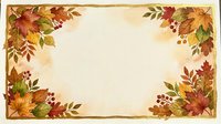 Autumn foliage border frame with fall leaves, berries, and branches in warm gold, red, and orange tones on cream background.