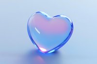 Glowing translucent heart shape in soft blue and pink hues against light background, creating romantic ethereal mood with gentle illumination and reflective surface.