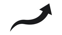 Black curved arrow pointing upward and right isolated on white background for business growth presentations and infographic design elements.