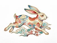 Decorative rabbit with ornate floral and cloud patterns in Asian-inspired style, isolated on transparent background. Ready for t-shirt design, clipart, stickers, sublimation, and print-on-demand products.