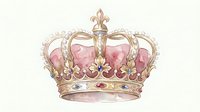 Ornate royal crown with pink gemstones and gold detailing on white background, isolated for luxury design projects and regal themed artwork.