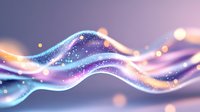 Glowing waves with sparkles and bokeh effects in purple and blue colors create magical flowing abstract background with light particles.
