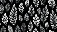White hand-drawn feather pattern on black background. Seamless botanical design for fabric, wallpaper, and home decor.