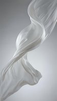 Flowing white silk fabric with elegant curves and soft shadows creating graceful movement against neutral background for luxury fashion and textile design.