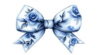Decorative blue and white bow with rose pattern, watercolor style on isolated background. Elegant floral design element for fashion and gift decoration.