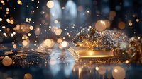 Magical glowing book with sparkles and bokeh lights on dark background, creating mystical atmosphere for fantasy and storytelling concepts.