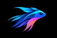 Stylized blue betta fish with flowing fins and pink accent on black background, isolated design element for creative projects and decorative artwork.