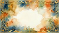 Vintage watercolor frame with ornamental border featuring warm earth tones, gold accents, and floral details. Isolated on white background, ready for design, invitations, certificates, and decorative projects.