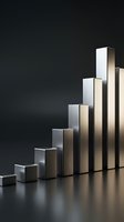 Metallic silver bar chart showing ascending growth steps on dark background for business success and financial progress presentations.