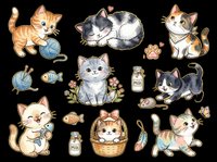 Cute kittens and cats collection isolated on transparent background. Perfect for t-shirt designs, stickers, clipart, print-on-demand products, sublimation and craft projects.