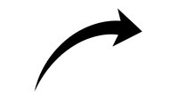 Black curved arrow pointing right on white background isolated for graphic design and presentation use.