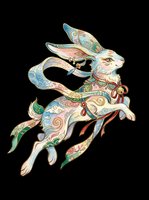Ornate rabbit with decorative patterned body featuring intricate geometric and floral designs in teal, gold, and coral tones. Isolated on transparent background, ready for t-shirts, stickers, clipart, and print-on-demand designs.