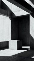 Abstract concrete architectural structure with dramatic light and shadow patterns creating geometric composition for modern design projects.