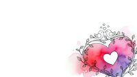 Watercolor heart with decorative floral ornaments and white heart cutout on transparent background for romantic designs and Valentine's Day projects.