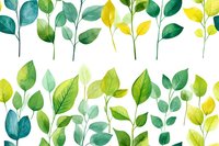 Watercolor green and yellow leaves pattern on white background, botanical illustration for nature-themed designs and eco-friendly projects.