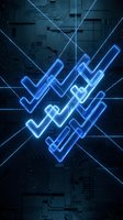 Glowing blue neon checkmarks on futuristic circuit board background with laser beams for technology and digital verification concepts.