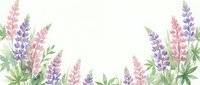 Watercolor lupine flowers frame with pink and purple blooms on cream background. Floral border design for invitations, cards and spring decorations.