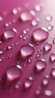 Glistening water droplets in varying sizes scattered across a vibrant magenta surface, creating a fresh and modern aesthetic suitable for cosmetics, skincare, and wellness marketing materials.