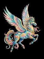 Colorful ornate Pegasus with rainbow wings and floral details, isolated on transparent background, ready for stickers, sublimation, t-shirt design, and print on demand.