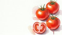 Fresh red tomatoes with watercolor splashes on white background, organic vegetables for healthy cooking and nutrition concepts.