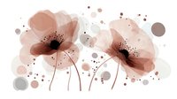 Delicate watercolor poppies in soft dusty pink and gray tones with scattered dots create gentle floral composition on white background, ready for design use.