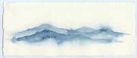 Soft blue watercolor mountain landscape with misty peaks and gentle washes on textured paper for peaceful nature artwork and meditation designs.