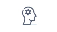 Side view of human head profile with gear icon inside, representing mental process, thinking and cognitive function. Minimalist line art design on white background.