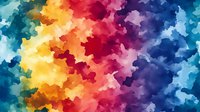 Vibrant watercolor rainbow pattern with blending colors from yellow to red and deep blue, creating an abstract cloudy effect. Seamless design for creative backgrounds.