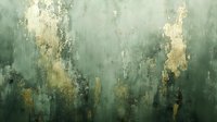 Abstract green and gold textured background with distressed vintage effect and metallic accents creates moody atmospheric art suitable for luxury interior design.