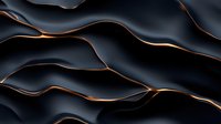 Abstract black wavy layers with glowing copper edges create dynamic flowing pattern. Elegant dark background design with metallic accent lines for luxury branding.