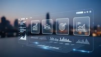 Business analytics dashboard with data visualization charts and graphs on laptop screen for financial performance monitoring and strategic planning.