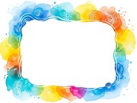 Vibrant watercolor frame with tropical elements and rainbow colors on white background, ready for text or design projects.