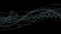 Abstract digital waveforms and geometric patterns on black background for technology, data visualization, sound engineering and modern graphic design projects.